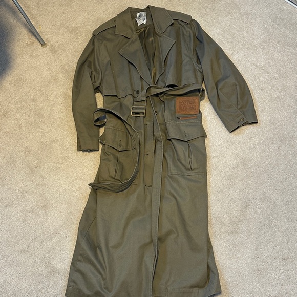 Vintage Jackets & Blazers - Vintage Olive Green Trench Coat with Belt